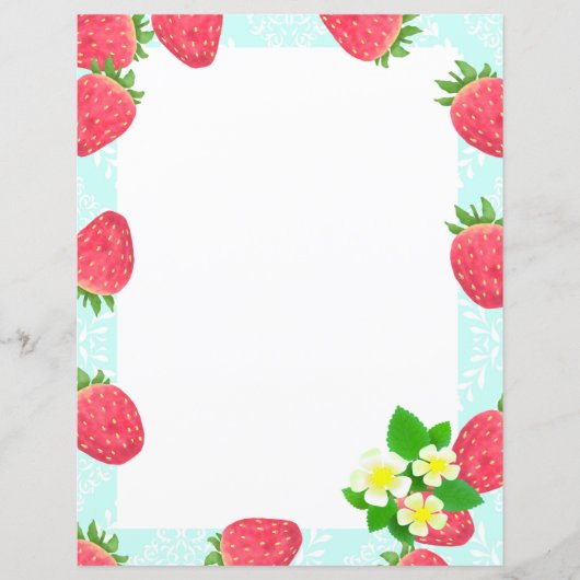 Strawberry Blank Blue Stationery Paper (Vorderseite)