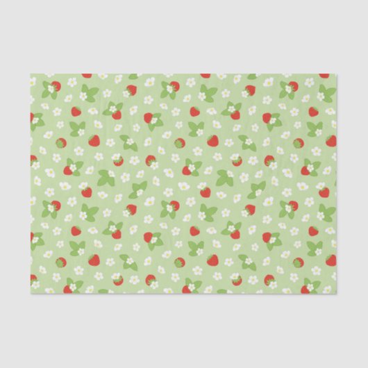 Strawberry Blossom Grün, Rot und Weiß Seidenpapier (Vorderseite)