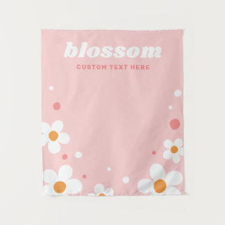 Strawberry blossom retro font pink banner wandteppich