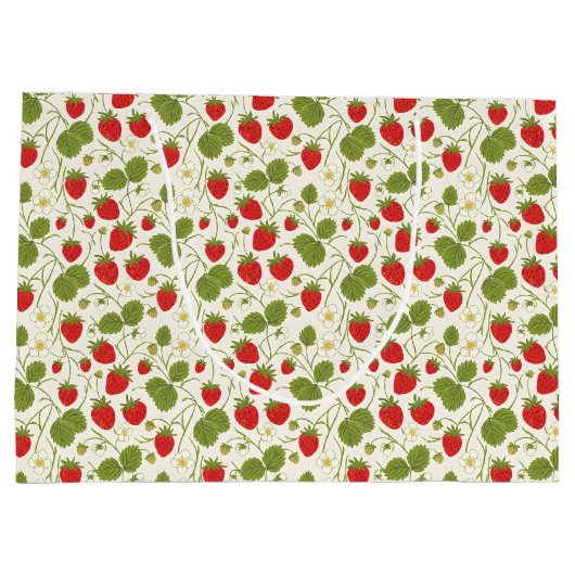 Strawberry Blossoms and Berries Pattern Große Geschenktüte (Rückseite)