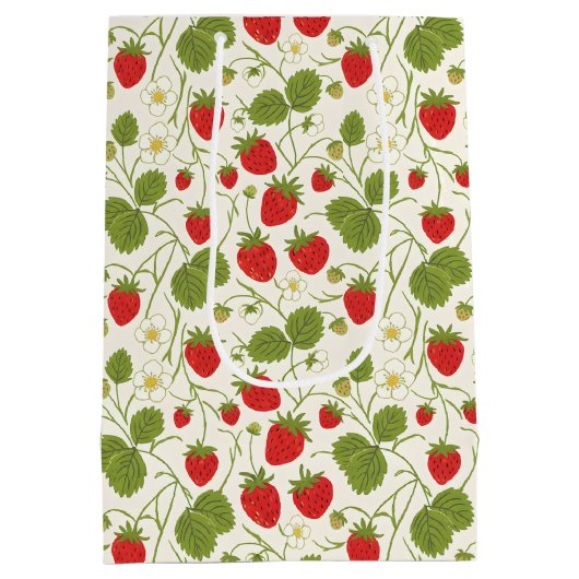 Strawberry Blossoms and Berries Pattern Mittlere Geschenktüte (Rückseite)
