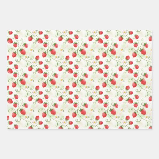 Strawberry Blossoms and Berries Three Patterns Geschenkpapier Set (Vorderseite 3)