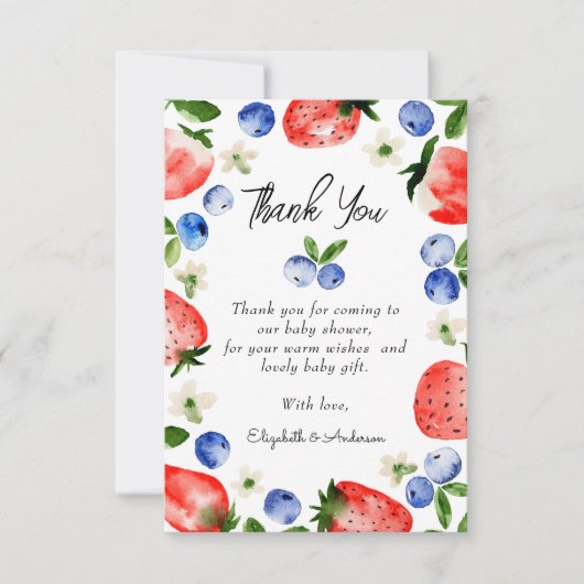 Strawberry Blueberry Baby Dusche Dankeskarte (Vorderseite)