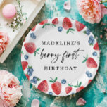 Strawberry Blueberry Berry First Girl 1. Geburtsta Pappteller<br><div class="desc">Diese Teller sind eine tolle Ergänzung zu Ihrem Party! Strawberry Blueberry Erster Geburtstag Thema.</div>