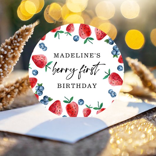 Strawberry Blueberry Berry First Girl 1. Geburtsta Runder Aufkleber