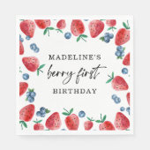 Strawberry Blueberry Berry First Girl 1. Geburtsta Serviette (Vorderseite)