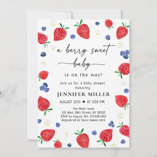 Strawberry Blueberry Berry Sweet Baby Dusche Einladung (Vorderseite)