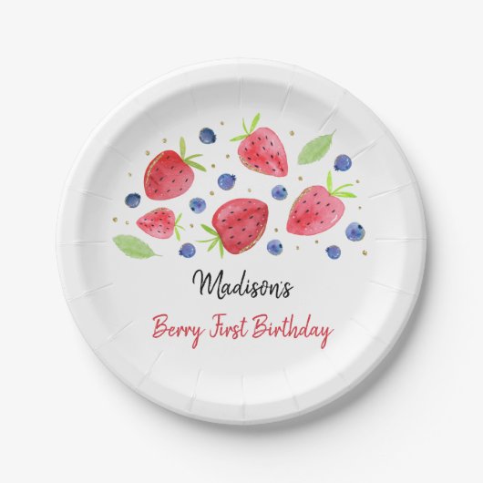 Strawberry Blueberry Berry Sweet Birthday Pappteller (Vorderseite)