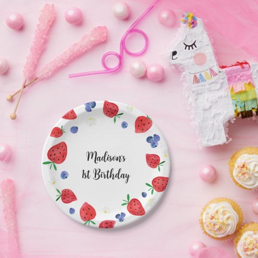 Strawberry Blueberry Berry Sweet Birthday Pappteller (Party)