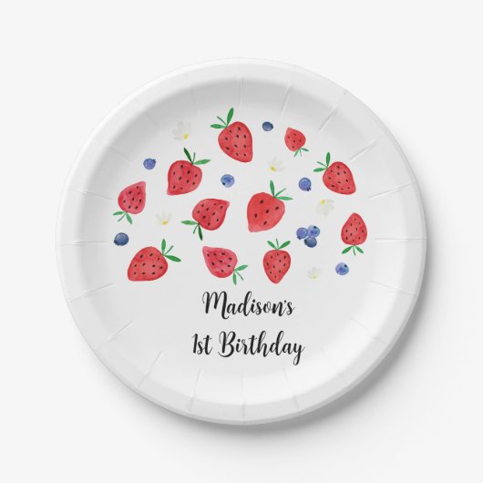 Strawberry Blueberry Berry Sweet Birthday Pappteller (Vorderseite)