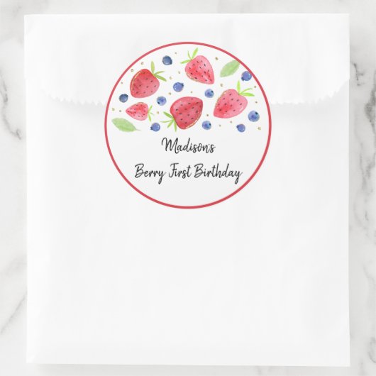 Strawberry Blueberry Berry Sweet Birthday Runder Aufkleber (Tasche)