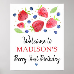 Strawberry Blueberry Berry Sweet Birthday Willkomm Poster