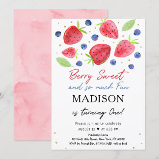 Strawberry Blueberry Berry Sweet First Birthday Einladung