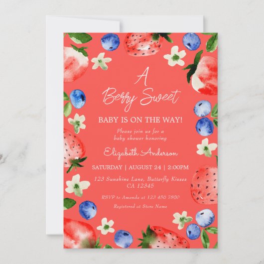 Strawberry Blueberry Berry Sweet Girl Baby Dusche Einladung (Vorderseite)