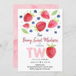 Strawberry Blueberry Berry Sweet Second Birthday Einladung