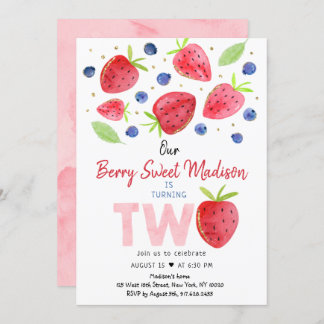 Strawberry Blueberry Berry Sweet Second Birthday Einladung