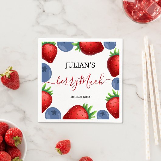 Strawberry & Blueberry Girl Geburtstagsparty Serviette