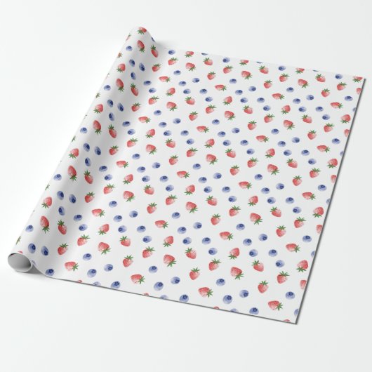 Strawberry Blueberry Pattern Berry Sweet White Geschenkpapier (Ungerollt)