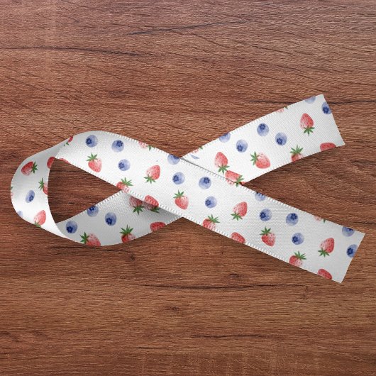 Strawberry Blueberry Pattern Berry Sweet White Satinband