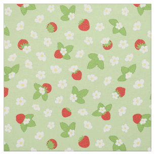 Strawberry Blumengrün Roter Dopamin Print Stoff
