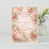 Strawberry Blush Floral Baby Shower Einladung (Stehend Vorderseite)