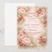 Strawberry Blush Floral Baby Shower Einladung (Vorne/Hinten)