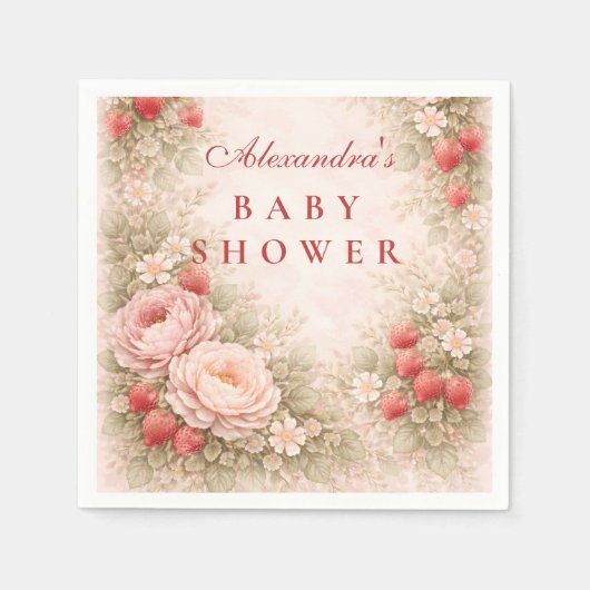 Strawberry Blush Floral Baby Shower Serviette (Vorderseite)
