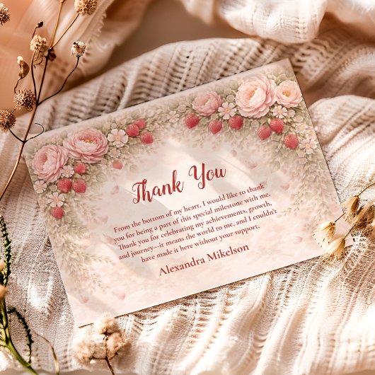 Strawberry Blush Garden Celebration 1st Birthday Dankeskarte