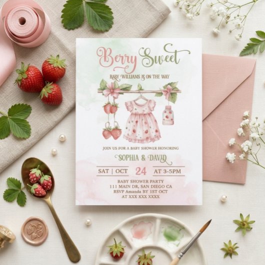 Strawberry Boho Clothes Girl Baby Dusche Einladung