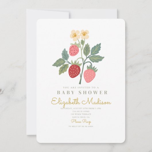 Strawberry Bouquet Blossom Babydusche Einladung (Vorderseite)