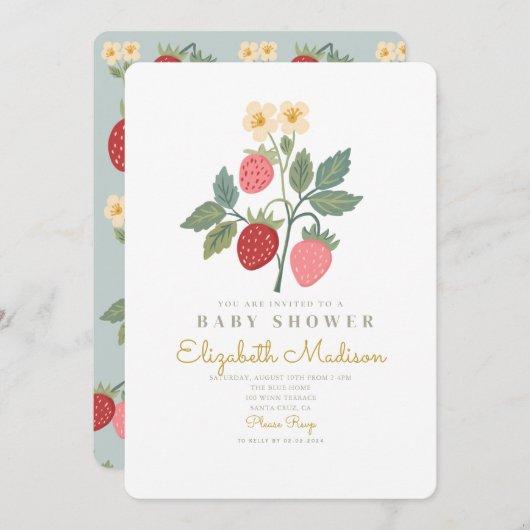 Strawberry Bouquet Blossom Babydusche Einladung (Vorne/Hinten)