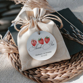 Strawberry Bow 1st Birthday Thank You Geschenkanhänger