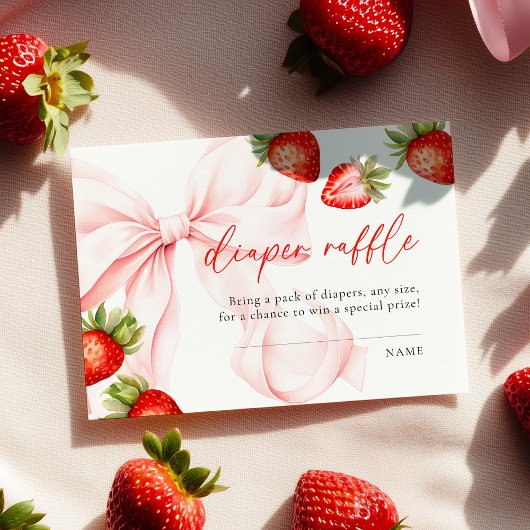 Strawberry Bow Baby Shower Diaper Raffle Begleitkarte