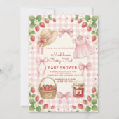 Strawberry bow baby shower First Berry Sweet Einladung (Vorderseite)