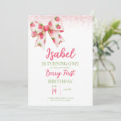 Strawberry Bow Birthday Einladung (Stehend Vorderseite)