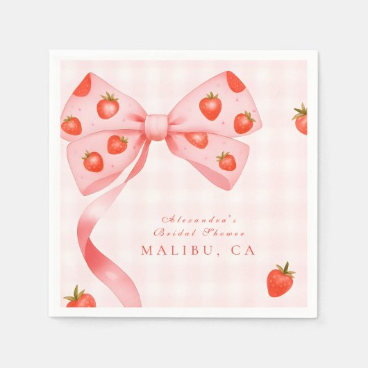 Strawberry Bow Brautparty Serviette (Vorderseite)