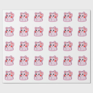 Strawberry Bow Pink Kitty - Niedlicher Cartoon Des Geschenkpapier