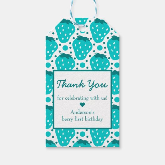 Strawberry Boy Erste Geburtstagsparty Danke Geschenkanhänger (Vorderseite)