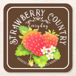 Strawberry Brown Square Paper Untersetzer
