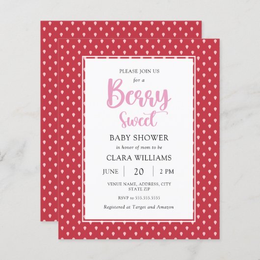 Strawberry Budget Baby Dusche Einladung (Vorne/Hinten)