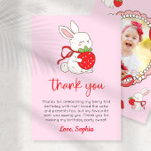 Strawberry Bunny 1st Birthday Photo Thank You Card Einladung