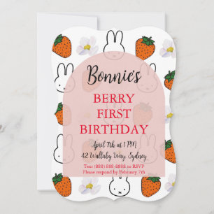 Strawberry Bunny Birthday Einladung