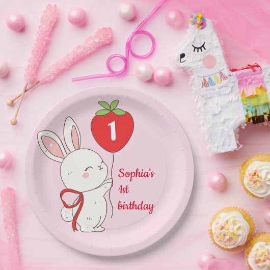 Strawberry Bunny Birthday Pappteller (Party)