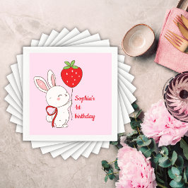 Strawberry Bunny Birthday Pink Serviette