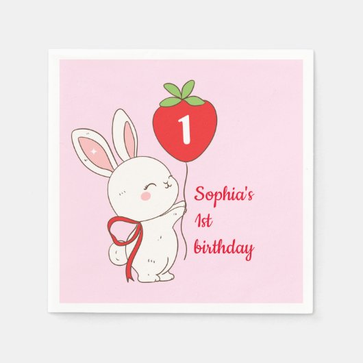 Strawberry Bunny Birthday Serviette (Vorderseite)