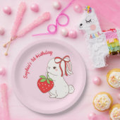Strawberry Bunny Pink Birthday Pappteller (Party)