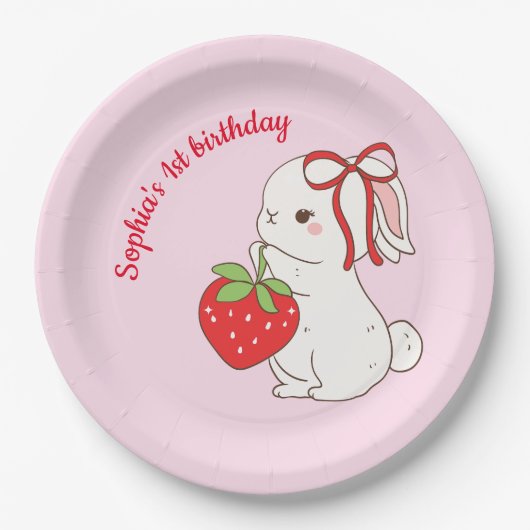 Strawberry Bunny Pink Birthday Pappteller (Vorderseite)