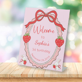 Strawberry Bunny Pink Frame Welcome Birthday Sockelschild