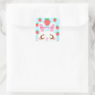 Strawberry Bunny Quadratischer Aufkleber
