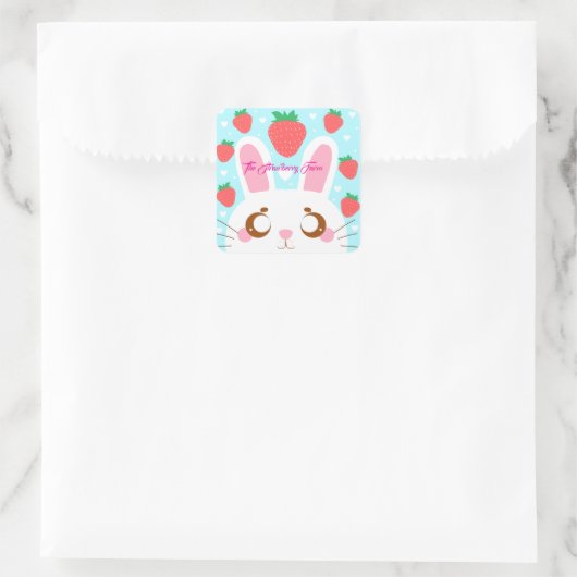 Strawberry Bunny Quadratischer Aufkleber (Tasche)